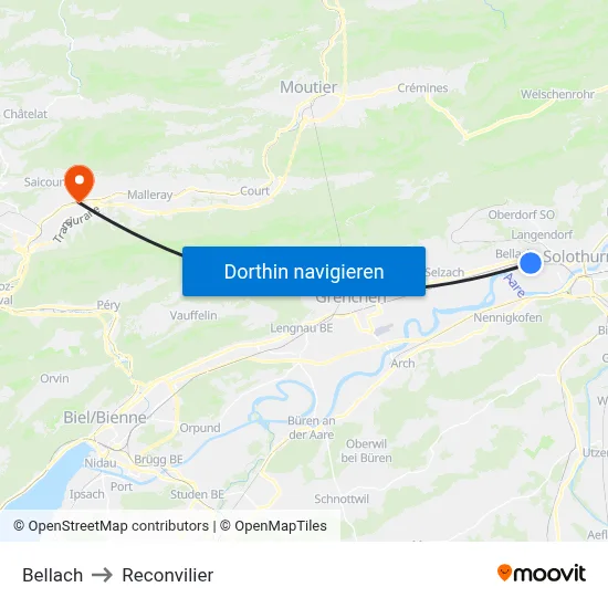 Bellach to Reconvilier map