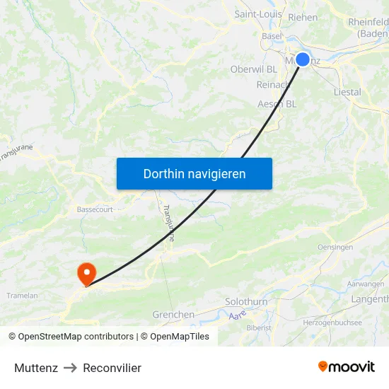 Muttenz to Reconvilier map