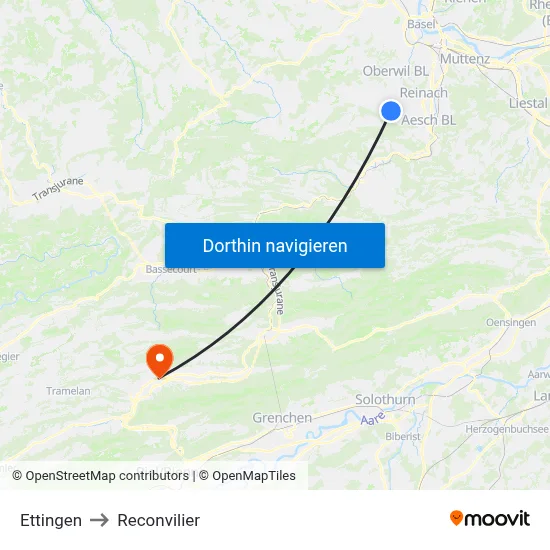 Ettingen to Reconvilier map
