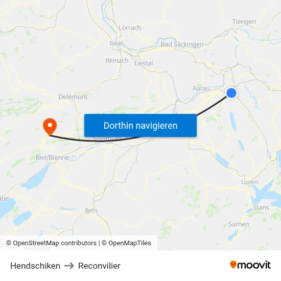Hendschiken to Reconvilier map