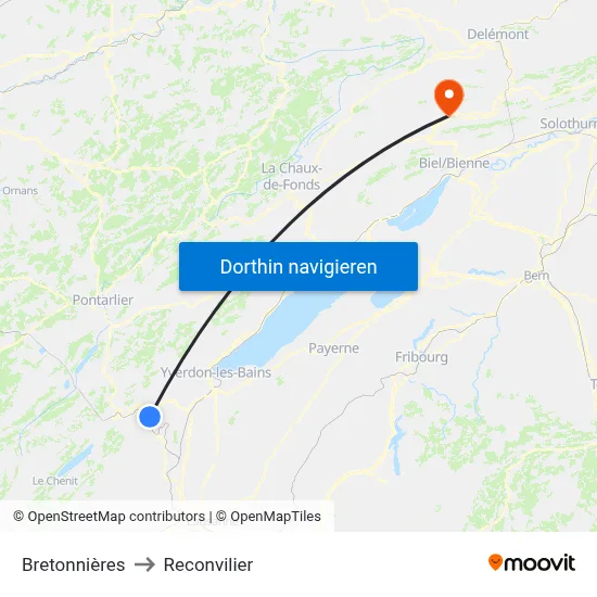 Bretonnières to Reconvilier map