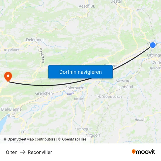 Olten to Reconvilier map