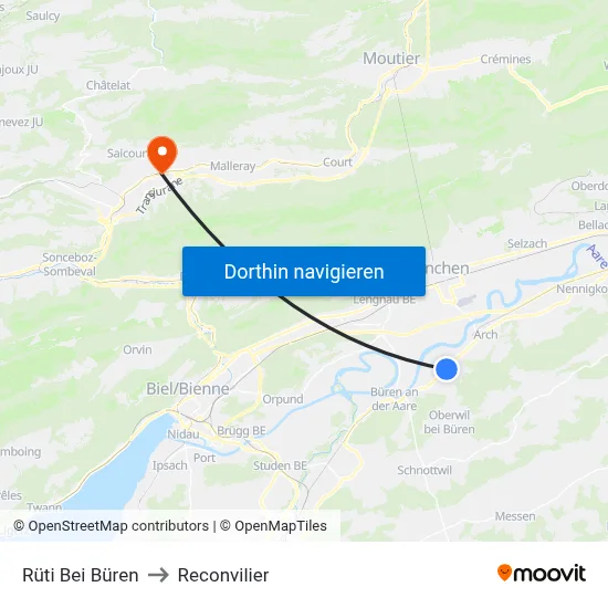 Rüti Bei Büren to Reconvilier map