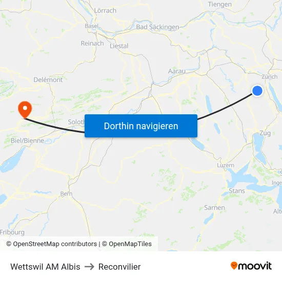 Wettswil AM Albis to Reconvilier map