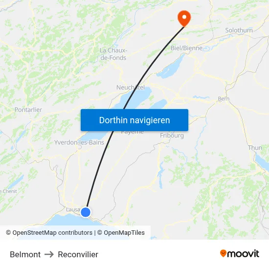 Belmont to Reconvilier map