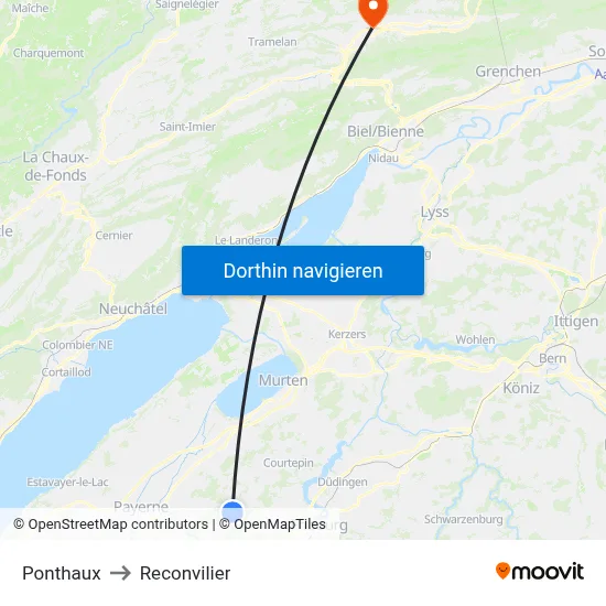 Ponthaux to Reconvilier map