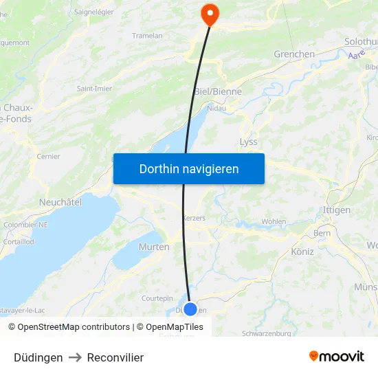 Düdingen to Reconvilier map