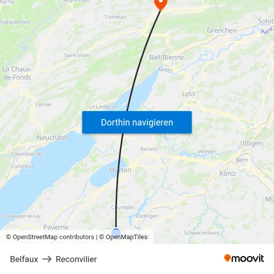 Belfaux to Reconvilier map