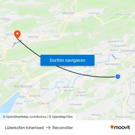 Lüterkofen-Ichertswil to Reconvilier map