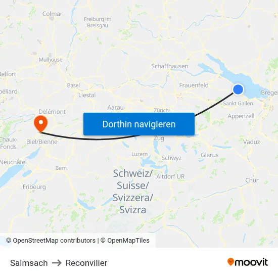 Salmsach to Reconvilier map