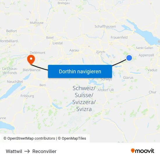 Wattwil to Reconvilier map
