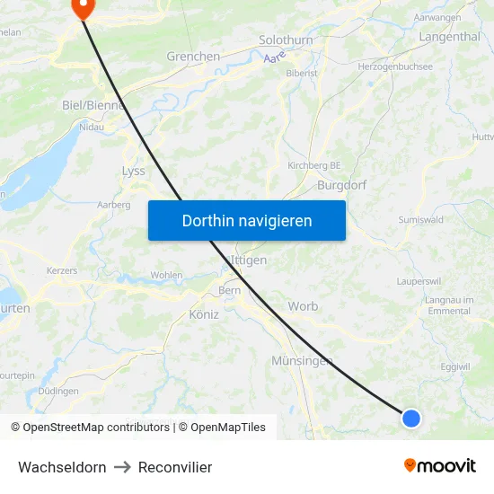 Wachseldorn to Reconvilier map
