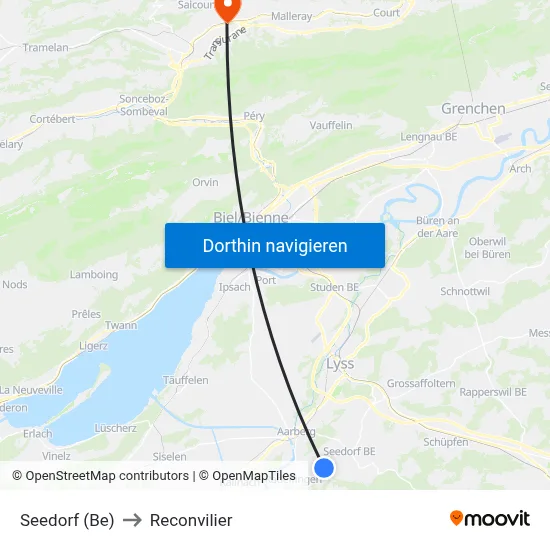 Seedorf (Be) to Reconvilier map
