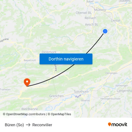 Büren (So) to Reconvilier map