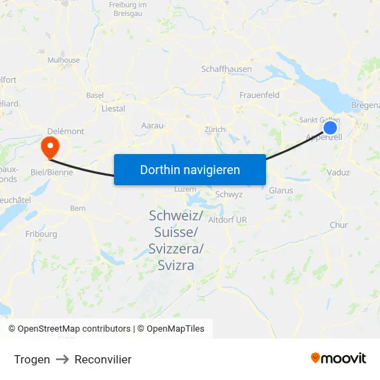 Trogen to Reconvilier map