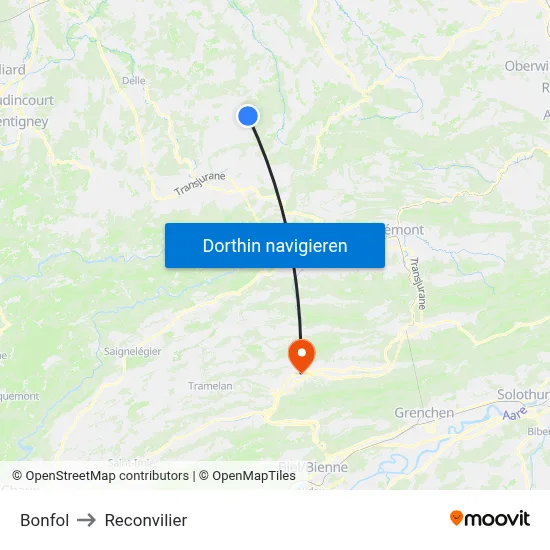 Bonfol to Reconvilier map