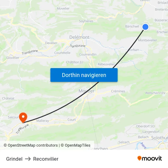 Grindel to Reconvilier map