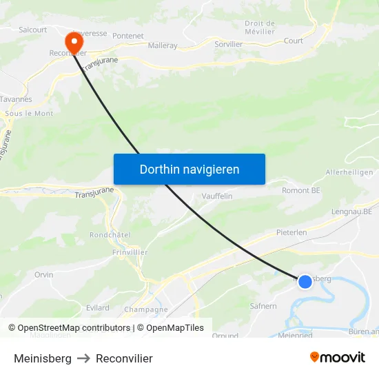 Meinisberg to Reconvilier map