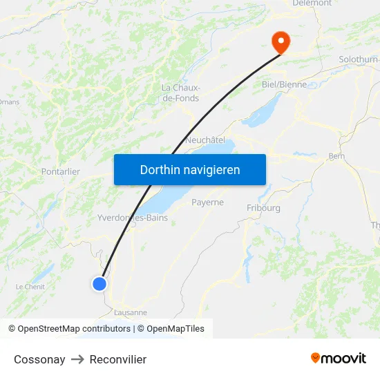 Cossonay to Reconvilier map
