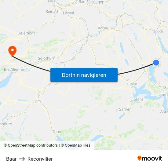 Baar to Reconvilier map