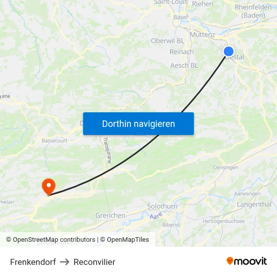 Frenkendorf to Reconvilier map
