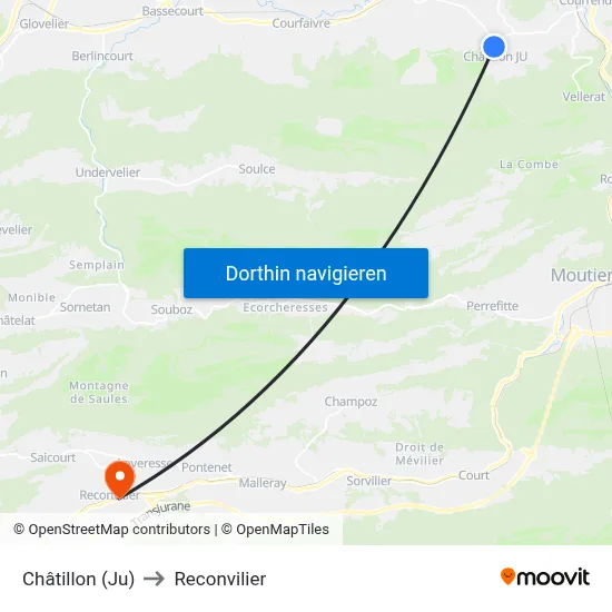 Châtillon (Ju) to Reconvilier map