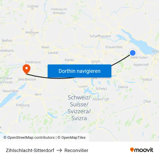 Zihlschlacht-Sitterdorf to Reconvilier map