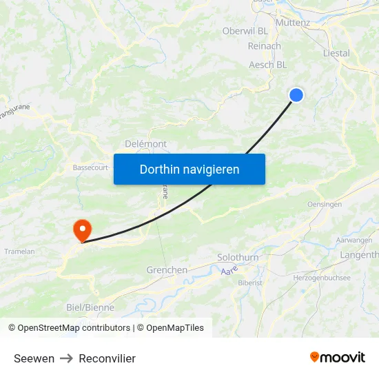 Seewen to Reconvilier map