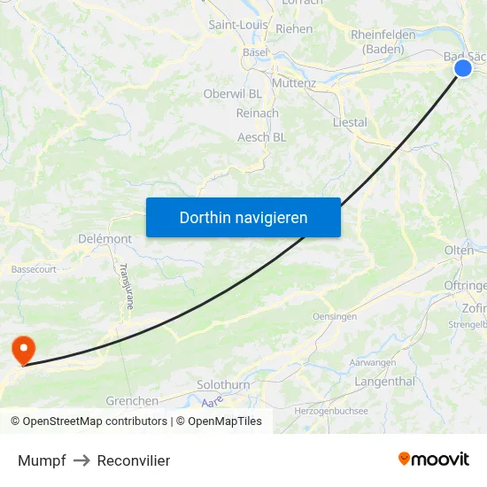 Mumpf to Reconvilier map
