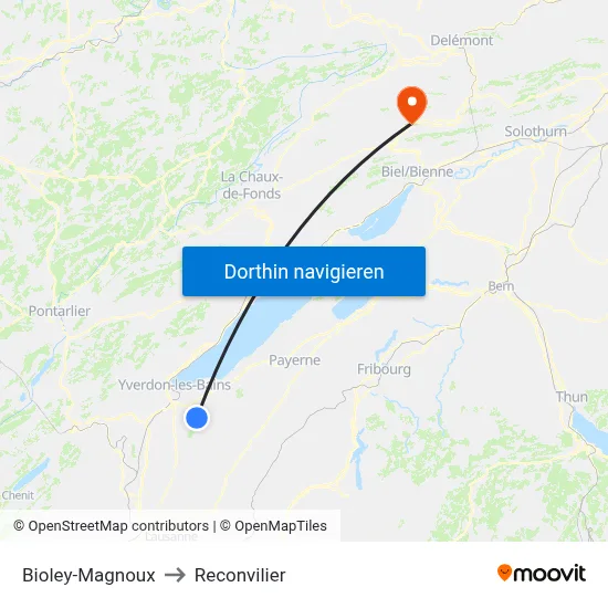 Bioley-Magnoux to Reconvilier map