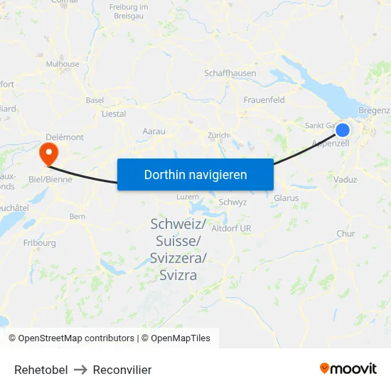 Rehetobel to Reconvilier map