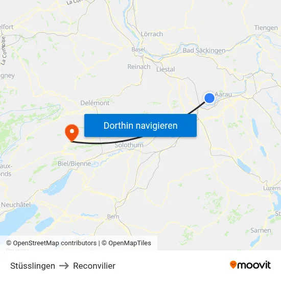Stüsslingen to Reconvilier map