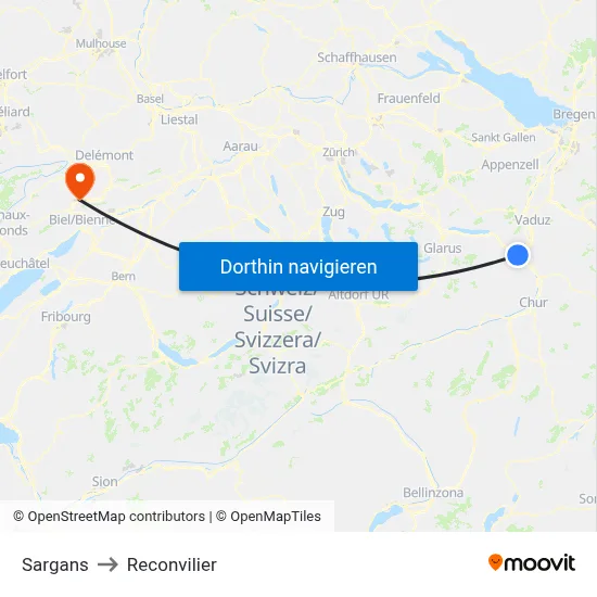 Sargans to Reconvilier map