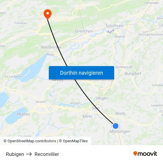 Rubigen to Reconvilier map