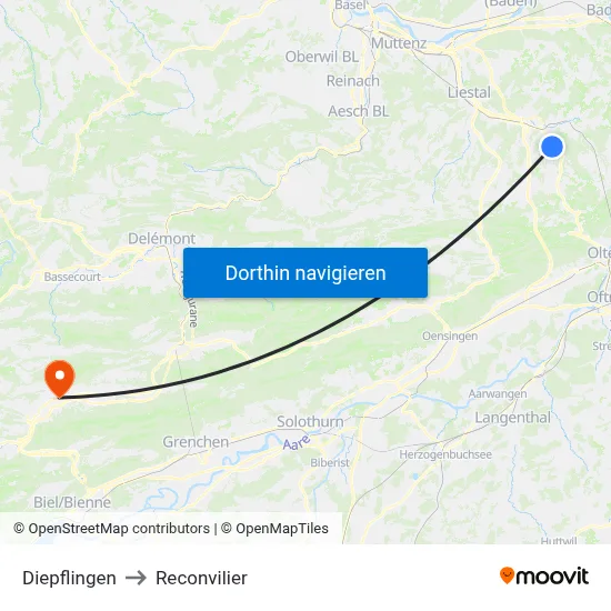 Diepflingen to Reconvilier map