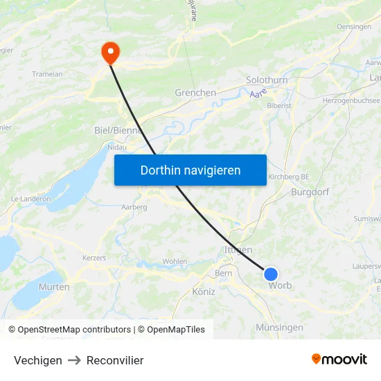 Vechigen to Reconvilier map