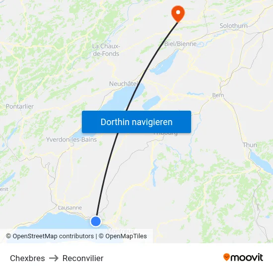 Chexbres to Reconvilier map