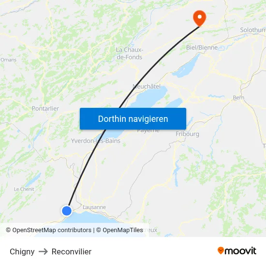 Chigny to Reconvilier map