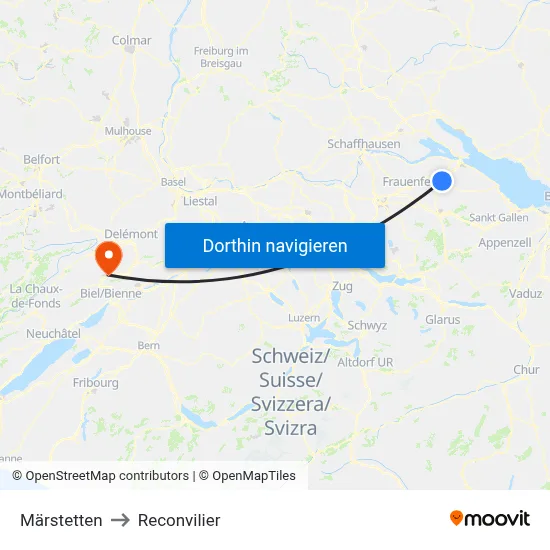 Märstetten to Reconvilier map