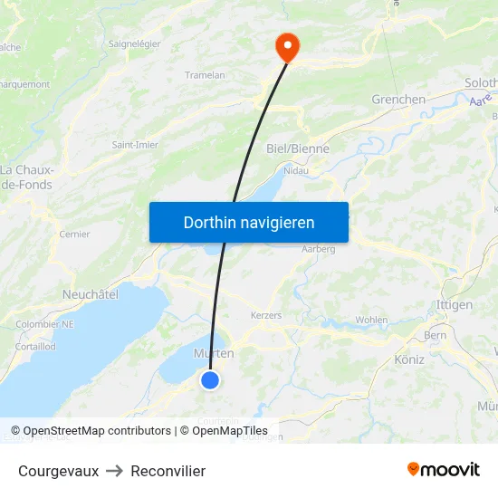 Courgevaux to Reconvilier map