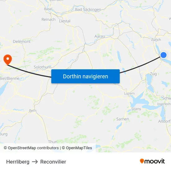 Herrliberg to Reconvilier map