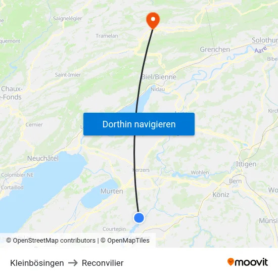 Kleinbösingen to Reconvilier map