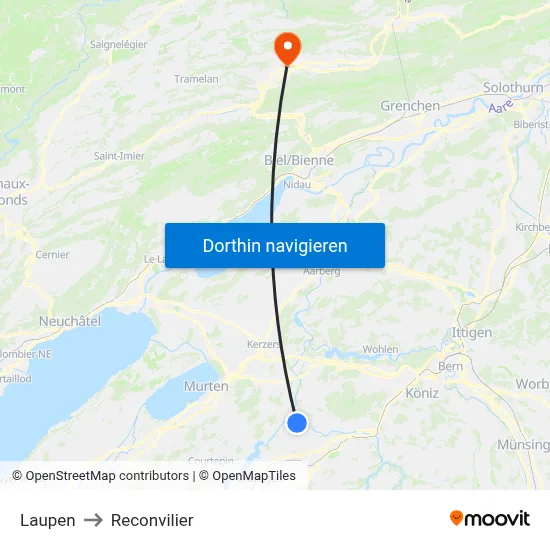 Laupen to Reconvilier map