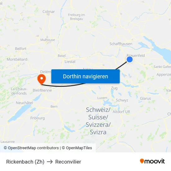 Rickenbach (Zh) to Reconvilier map