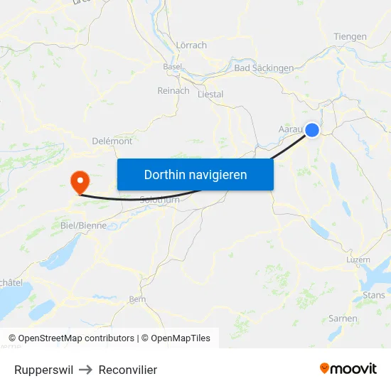 Rupperswil to Reconvilier map