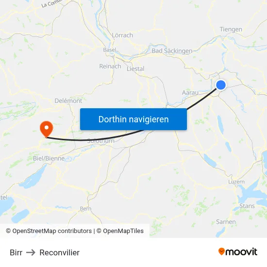 Birr to Reconvilier map