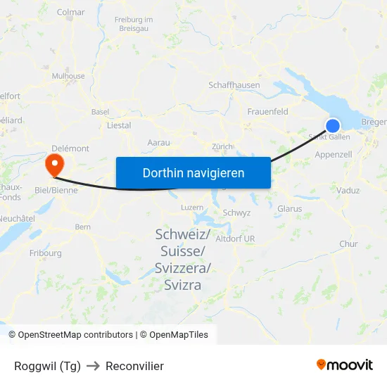Roggwil (Tg) to Reconvilier map