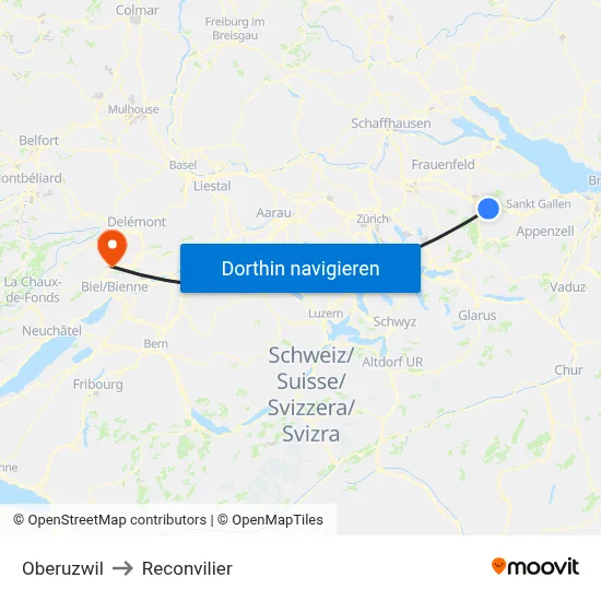 Oberuzwil to Reconvilier map