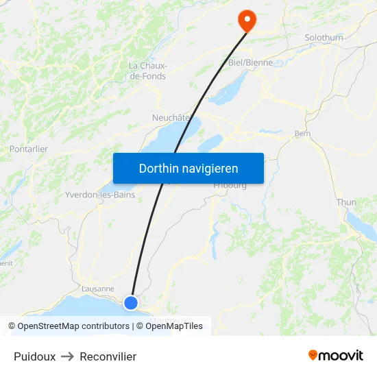 Puidoux to Reconvilier map