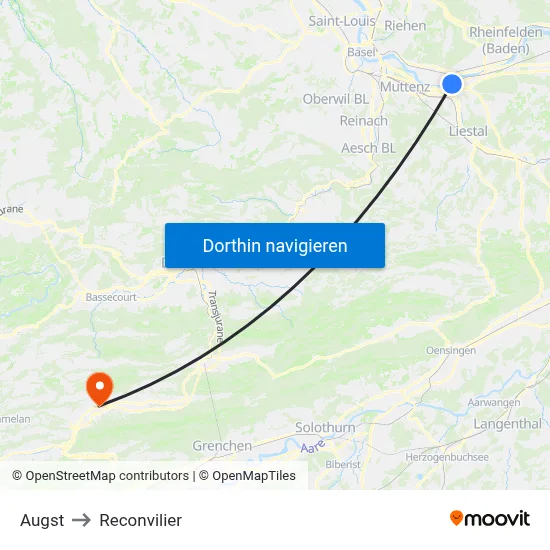 Augst to Reconvilier map
